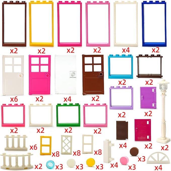 110 Pieces Doors,Windows,Fencesand Light for MOC Creative Building BlockToys Set Street House Decoration Compatible with Classic Brick for Kids Age 6 8 10 12 Years