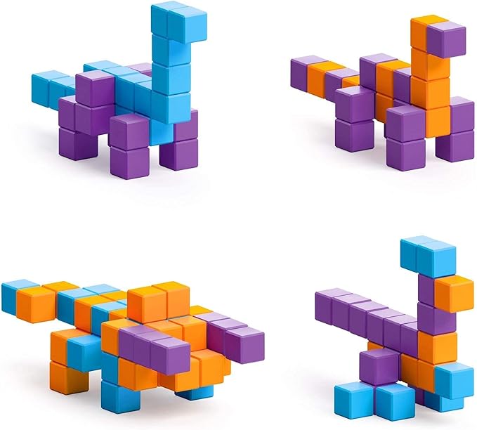 PIXIO Mini Dinos - Magnetic Blocks Building Toys in Pixel Art Style - Dinosaur Toys - Arts and Crafts Kids Toys - Building Blocks - Learning Toys - Mini Dinosaur Figures - 88 pcs