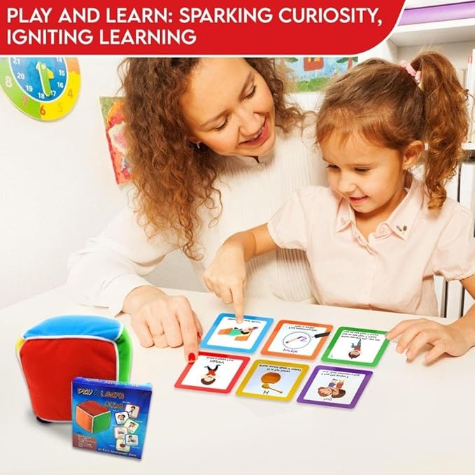 Play and Learn Cube roll Play Game for Toddlers 1st Learning Game Teaches Colors and Numbers Emotions Language roll Cube Pick Card and Have Fun Games