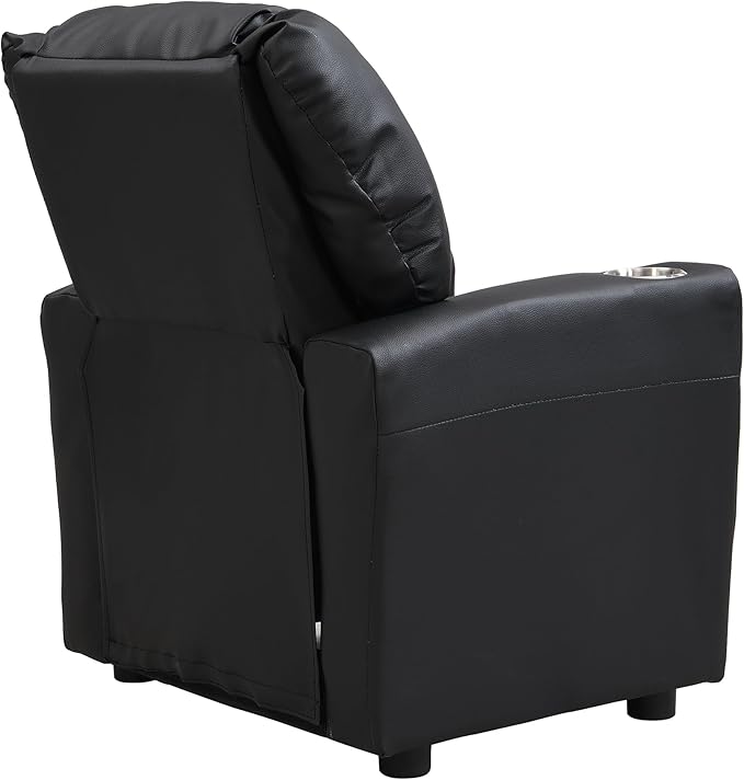21.3" Kids Recliner Chair,Toddler Armchair Upholstered Couch with Cup Holder, Backrest,Children Upholstered Seating Sofa w/Headrest and Footrest,for Child's Bedroom,Black