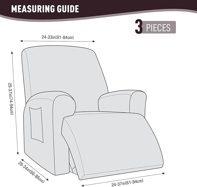 KinCam Recliner Covers, Stretch Reclining Chair Covers, Recliner Sofa Slipcovers Stripe Jacquard Recliner Couch Covers Furniture Protector Covers for Pet Kid (1 Seater, Chocolate)