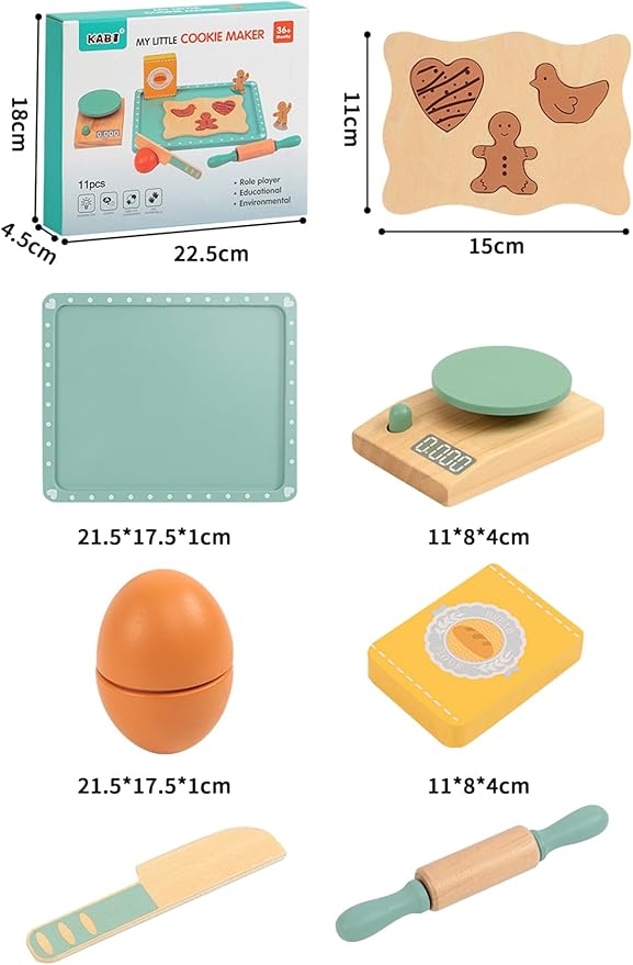 Wooden Cookie Bake Play Food Set, Pretend Play Cookies and Baking for Toddlers, Montessori Play Kitchen Accessories Wooden Food Set for Kids (Cookie Maker)