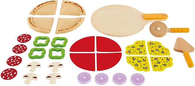 Hape Homemade Wooden Pizza Play Kitchen Food Set and Accessories, Multicolor, 3 Years and up (E3129)