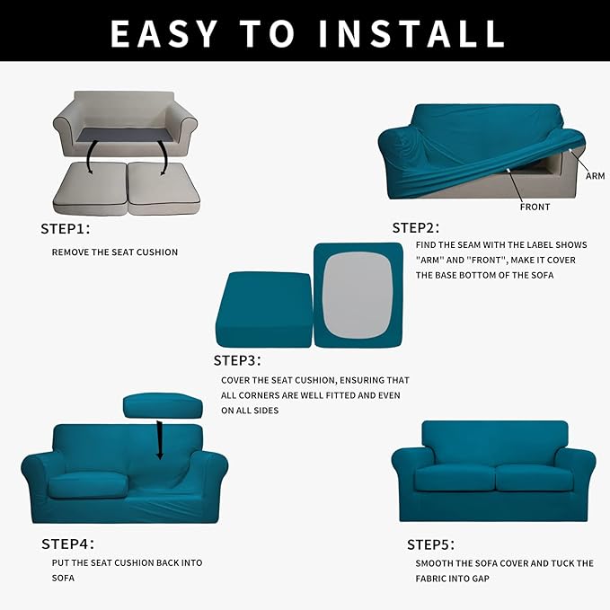 Easy-Going 100% Dual Waterproof Oversized Loveseat Cover Stretch Soft Couch Cover for Dogs, Sofa Slipcover for 2 Separate Cushion Couch Leakproof Furniture Protector Peacock Blue