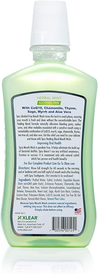 Spry Xylitol Mouthwash Fluoride Free with Enamel Support, Gentle, Natural Healing Herbal Mint - 16 fl oz (Pack of 3)