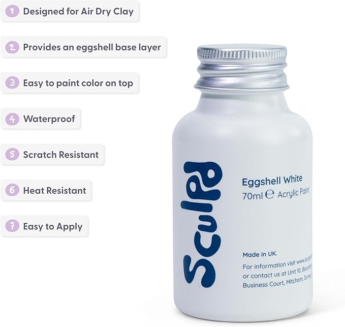 Sculpd Eggshell White Thick Acrylic Paint White Base Coat - Non Toxic Paint for Wood, Air Dry Clay, Pottery, Canvas, Hobby, Craft, Fabric, Rocks - Waterproof Professional Grade Acrylic Paint, 70ml