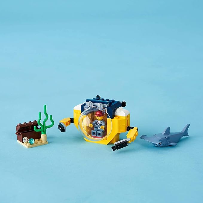LEGO City Ocean Mini-Submarine 60263, Underwater Playset, Featuring a Toy Submarine, Pirate Treasure Chest, Hammerhead Shark Figure and a Pilot Minifigure, Great Gift for Kids (41 Pieces)