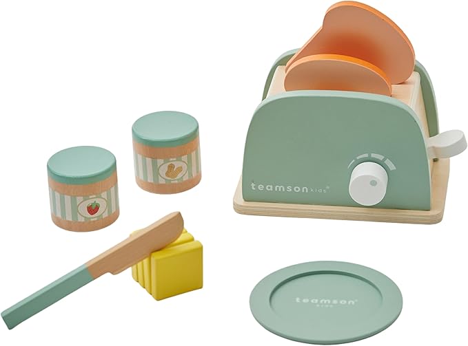 Teamson Kids Little Chef Frankfurt 11-pc. Wooden Play Kitchen Toaster Accessory Set with Pretend Food and Utensils