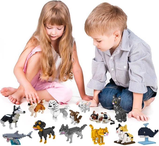 12 Packs Mini Animals Building Blocks Sets Dog Cat Building Toys Party Favors for Kids Educational Brick Kits,Goodie Bags,Classroom Prizes, Birthday Valentines Easter Gifts for Kids Boys