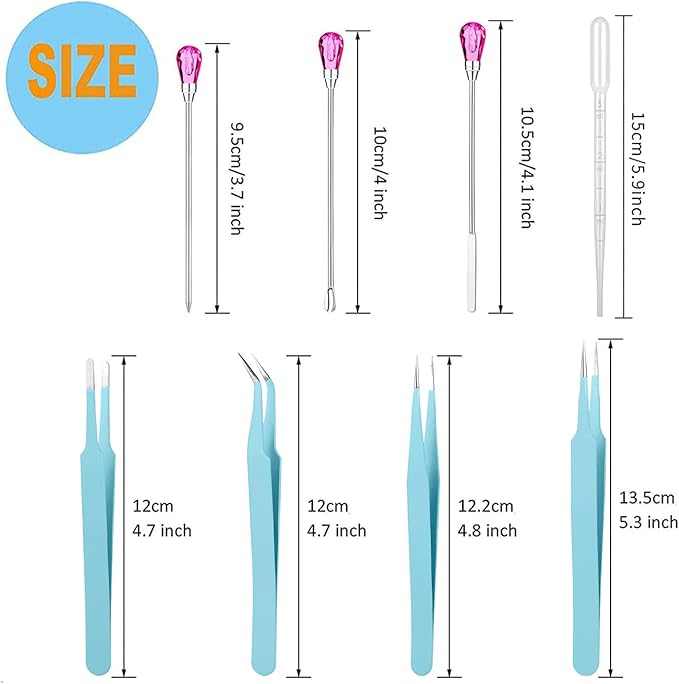 11 Pcs Silicone Resin Mold Tools Set Stirring Needle Spoon Tool Tweezers Precision Kit, Anti-Static Electronics Tweezers Set for Resin Art Crafts,Jewelry Making,DIY Epoxy Casting Molds-Rose Red & Cyan