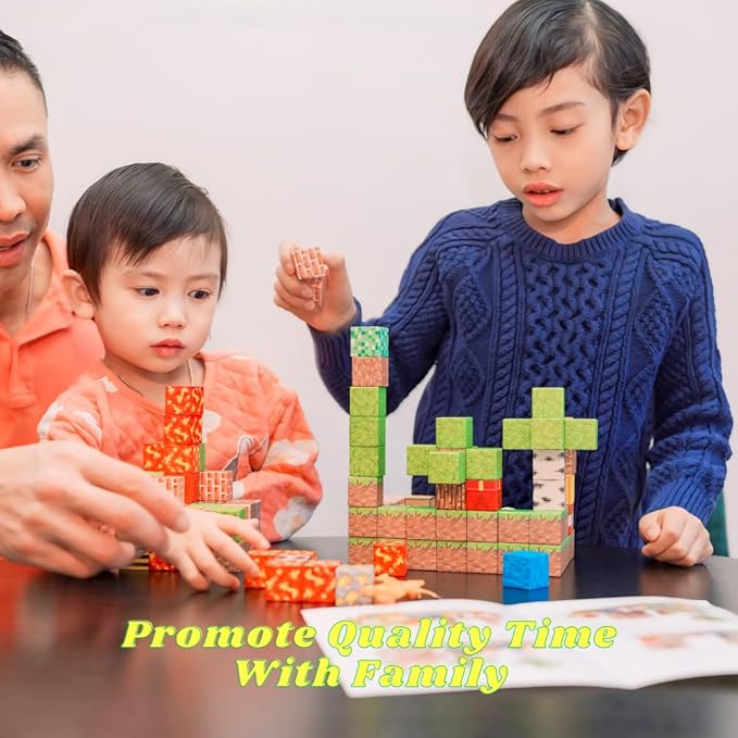 137PCS Magnetic Building Blocks Construction - STEM Magnetic Toys Sensory Set with Animal Figurines & Booklet - 1" Magnet Cube for Boys Girls, Game Based Magnetic Blocks for Kids 3-9