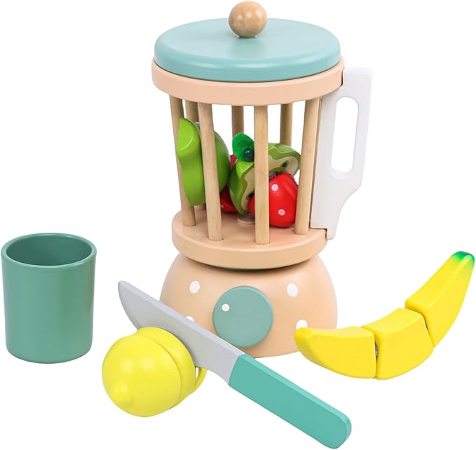 Wooden Blender Toys Play Set for Kids, Fruit Juicer Maker Toy, Montessori Pretend Play Food Kitchen Accessories for Toddler Girls and Boys (Juicer)