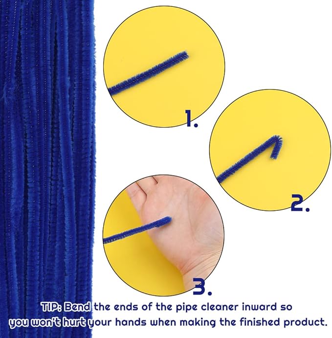 60 Blue Pipe Cleaners, Chenille Stem Craft Supplies for Creative Home Decoration Projects