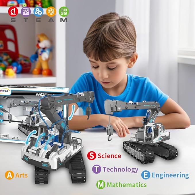 Hydraulic Power Crane Building Block Assembly Toy Set - Educational Science Experiment Kit,STEM Toys for Boys Age 8-12,Rich Operability&Realistic Appearance
