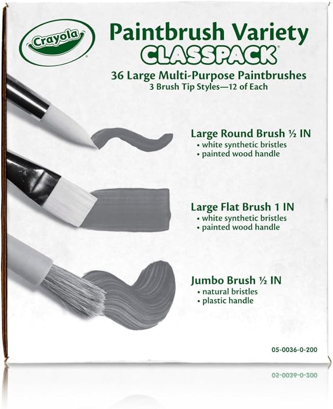 Crayola Paintbrush Variety Classpack, School Supplies, 36 Large Paint Brushes For Kids, Assorted