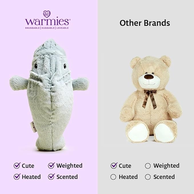 warmies Microwavable & Weighted Stuffed Animals, Manatee - Heated Stuffed Animal Plushie for Warmth & Comfort - Cute Soft Plush Toys for Adults & Children (Boys, Girls, Babies & Toddlers)
