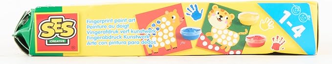 SES Creative: My First Fingerprint Paint Art - Craft Set, 10 Animal Coloring Sheets, Yellow-Red-Blue Non-Toxic Paint, Toy, Baby-Toddler-Kids Ages 1+
