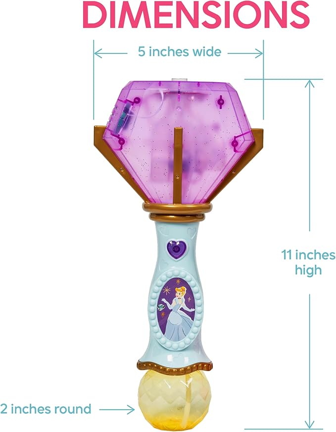 Little Kids Disney Princess Cinderella Light and Sound Musical Bubble Wand, Includes Bubble Solution