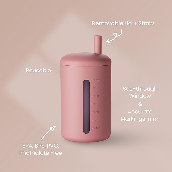 Silicone Straw Cup, 200ml Trainer Cup Toddler Training Straw Cup for Boys and Girls, Unbreakable, 100% Food Grade Silicone (Ether/Cambridge Blue)