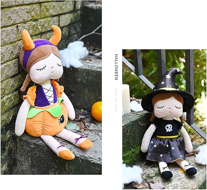 13" Exclusive New Halloween Doll, Cute Princess Fairy Plush Doll, Witches and Pumpkin Doll Girl Gifts, Non-Toxic Soft Skin-Friendly PP Cotton Plush Stuffed Angela Doll (Witches)