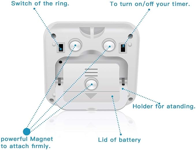 Upgraded Digital Kitchen Timer, ON/Off Switch, 12/24 Hour Clock and Silent Timers, Count Up & Count Down for Kids Teachers Cooking Games Office, Large LCD Display, Loud Alarm and Strong Magnet (Blue)