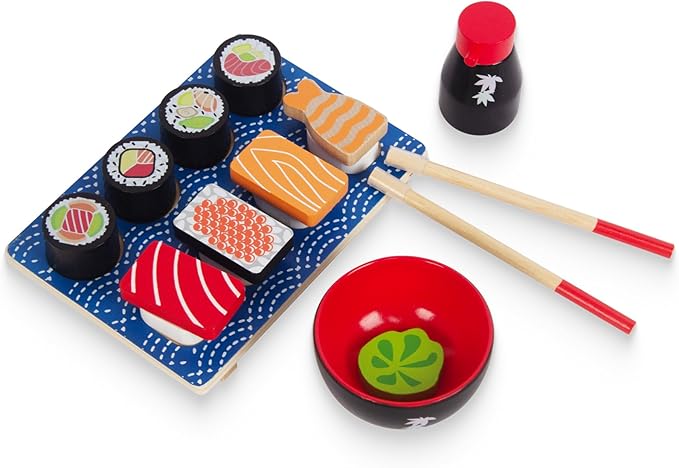 Sushi Slicing Play Food Set, Wooden Pretend Play Kitchen Toys for Kids 3+, Sushi Food Play Learning Toy for Girls Boys