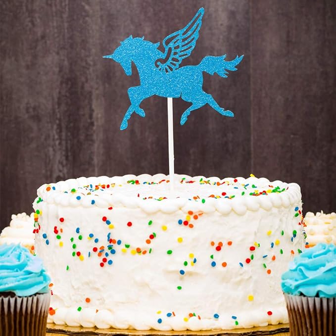 Restaurantware Top Cake 6 X 4.3 Inch Cake Toppers 10 Sturdy Cake Topper Inserts - Unicorn Design With Glitter Detail Blue Paper Cake Decoration For Birthdays Baby Showers And Weddings