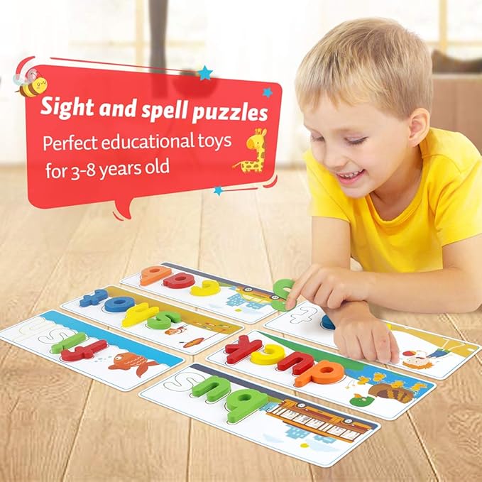 KMUYSL Learning Toys for 2 3 4 5 6 Years Old Boys and Girls - See & Spell CVC Word Builders with Alphabet Cards for Kids, Preschool Learning Activities Toys, Idea Birthday Gifts for Age 2-4 4-6 Kids