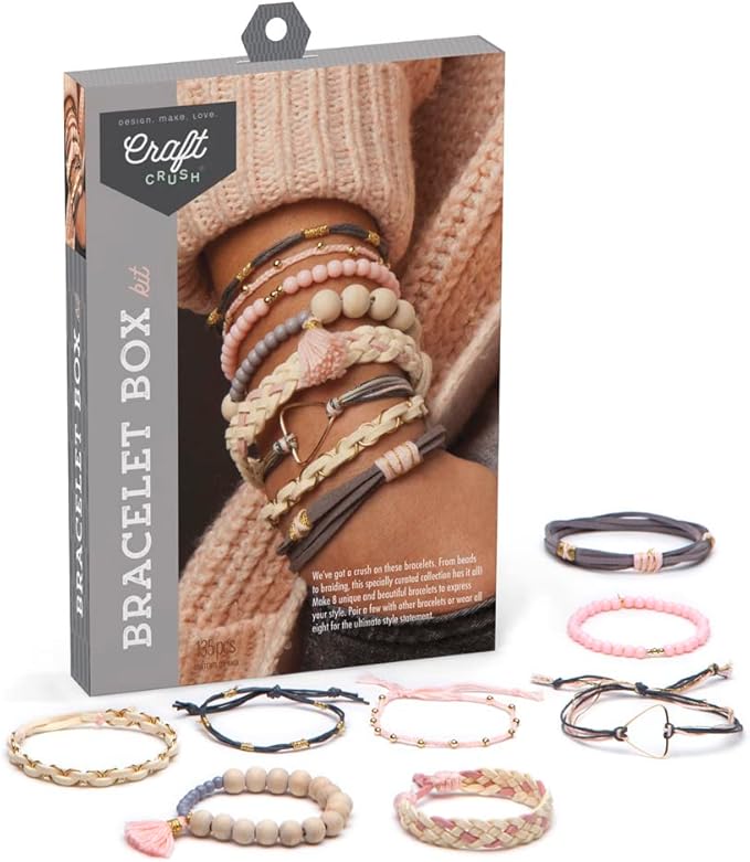 Craft Crush Bracelet Making Kit - Friendship Bracelet Kit, Jewelry Making Supplies, Arts and Crafts, Friendship Bracelets, Bracelets for Teen Girls, Makes 8 Friendship Bracelets, Ages 13+, Blush