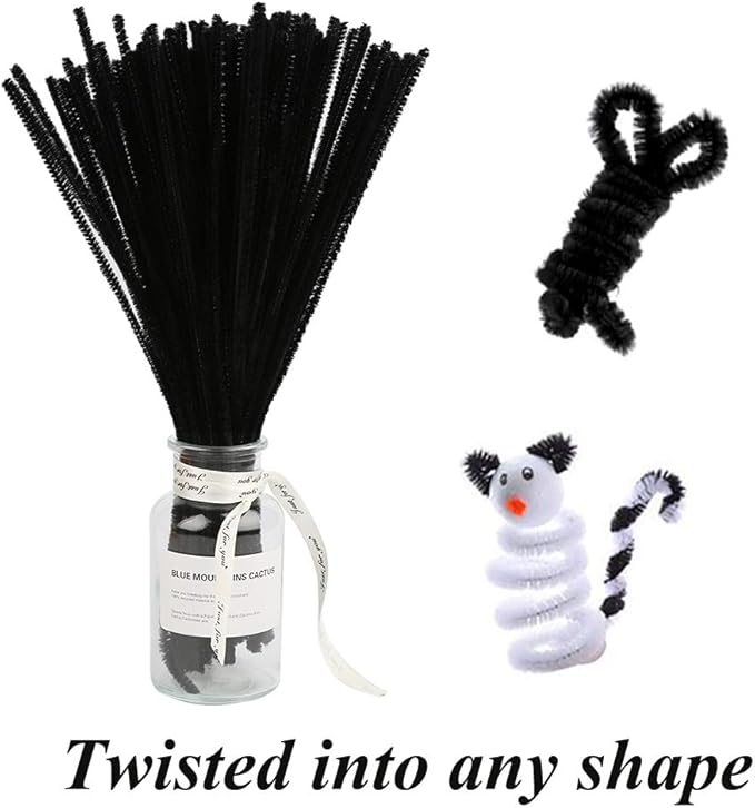 100Pcs Pipe Cleaners, Pipe Cleaners Craft, Chenille Stems Creative Craft Pipe Cleaners for Festivals Decorations, Crafting Pipe Cleaners, Craft Supplies for Home DIY Handcraft Arts/Black