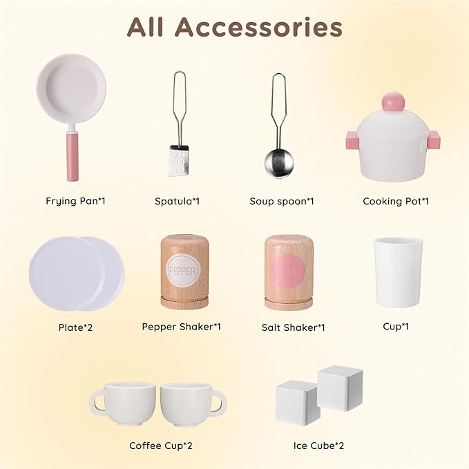 SainSmart Jr. Wooden Play Kitchen for Kids - Interactive Toy Kitchen Set with Storage & Features, Ideal Gift for Ages 3+