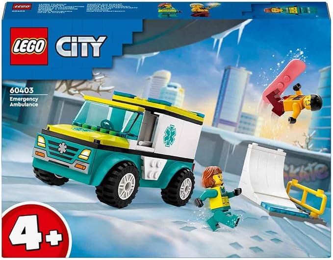 Lego 60403 City Ambulance and Snowboarder Toy Present, Blocks for Boys, Girls, Children, 4, 5, 6, Ambulance, Skateboarding, Skateboarding, Pretend Play
