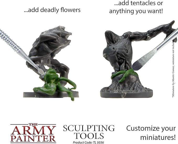 The Army Painter Clay Sculpting Tools - Set with Three Double Ended Stainless Steel Dab Tool, Polymer Clay Tools for Modeling Plastic, Resin, and Metal Miniatures - Green Stuff Putty Tool Clay