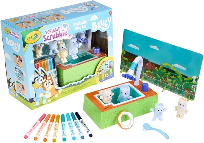 Crayola Scribble Scrubbies Bluey Poolside Playset (4ct), Washable Bluey Toy Set for Kids, Essential Easter Basket Stuffers for Toddlers, Gifts for Girls & Boys, Ages 3+