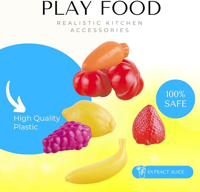 Junior Smoothie Maker Juicer Set - Electric Toy Mixer Juice Blender with Plastic Play Food, Kitchen Toys for Kids, Lights and Sounds for Imaginative Play