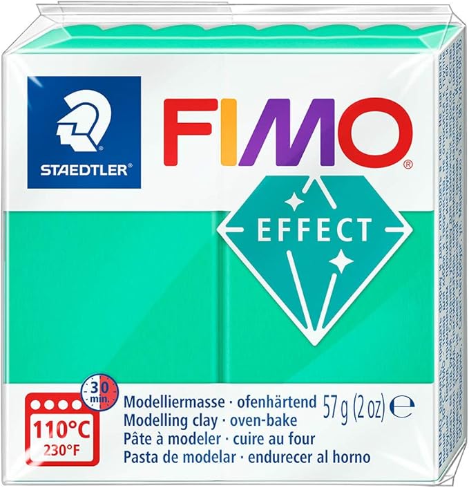 Staedtler FIMO Effects Polymer Clay - -Oven Bake Clay for Jewelry, Sculpting, Translucent Green 8020-504