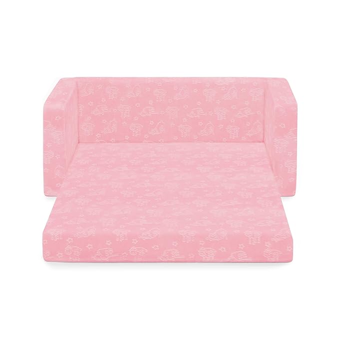 Delta Children Serta Perfect Sleeper Personalized Extra Wide Convertible Sofa to Lounger, Comfy 2-in-1 Flip Open Couch/Sleeper for Kids, Pink