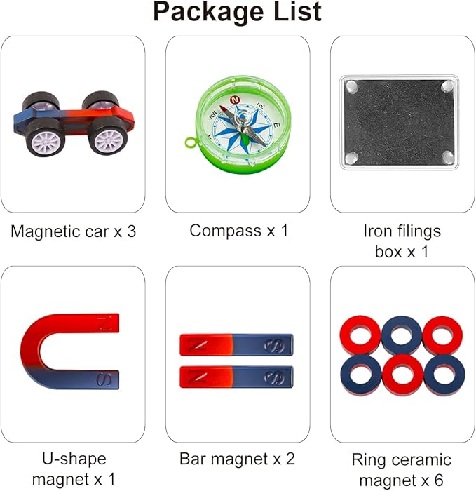 MakerFocus Science Magnet Kits for Kids:Educational Magnet Science Projects STEM Magnets Experiment Tools Physics Lab Magnet Kits Includes Bar/Ring/Horseshoe/Compass/Magnetic Iron Powder, White