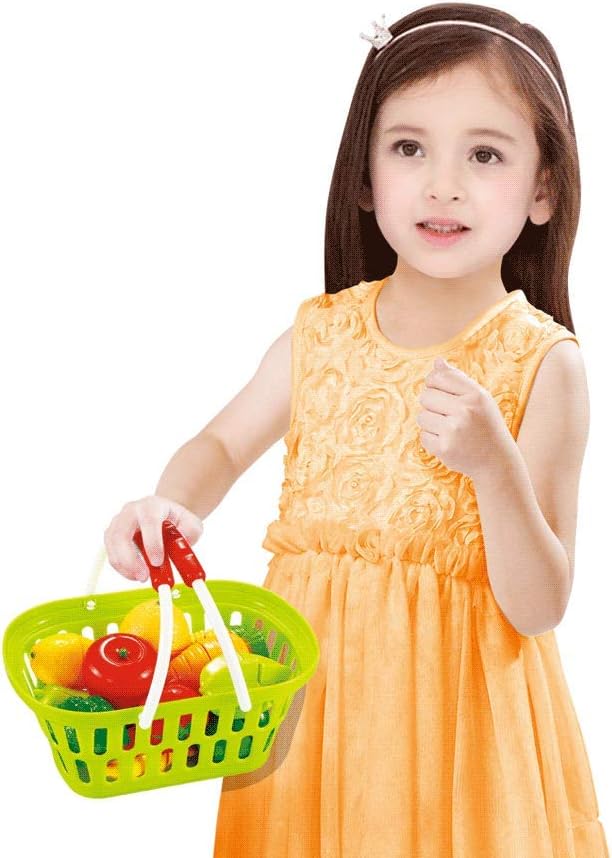 PowerTRC Kitchen Cutting Food Playset for Kids | Includes Vegetables, Fruits, Cooking & Eating Utensils | Comes with Portable Storage Basket