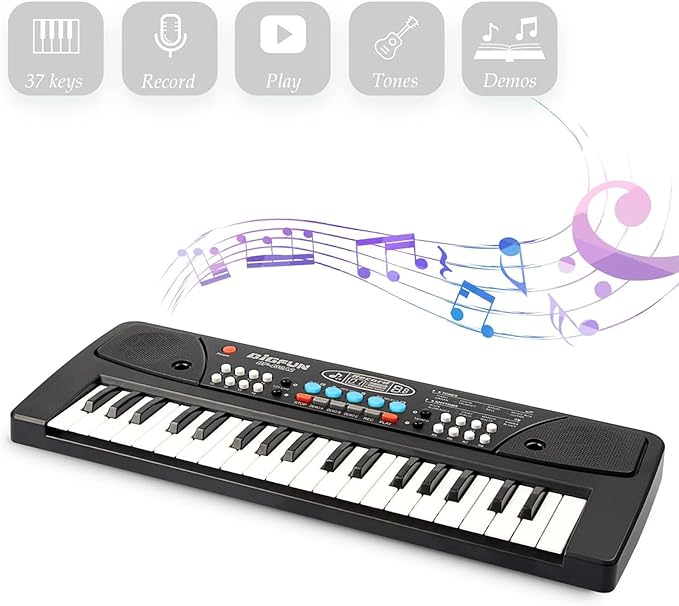 LeeQee Black 37 Keys Kids Piano Keyboard, Portable Electric Musical Instruments Piano with Microphone, Learning Educational Gifts Toys for Age 3 4 5 6 7 8 9 Years Old Boys Girls Toddlers