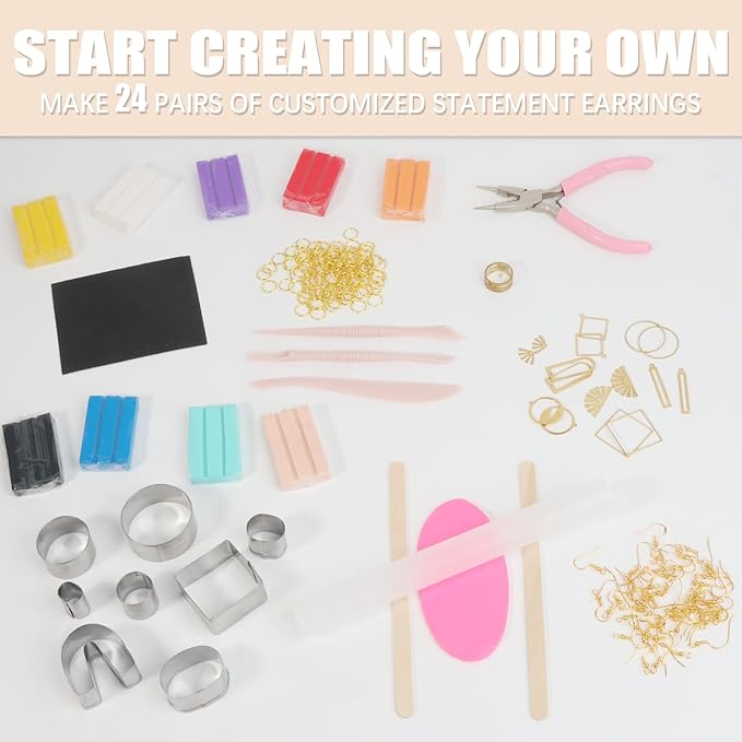 Patemby 184Pcs Polymer Clay Earring Making Kit for Art Craft Gift Teen Girls and Adults, Ages 12+ DIY Polymer Clay Earring Jewelry Craft Making Set