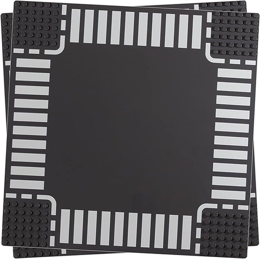 Apostrophe Games Road Baseplate – Premium Building Blocks Base Plates Compatible with All Major Brands – 2pcs Baseplate Gray with Road Design – 2 Crossroads Base Plates