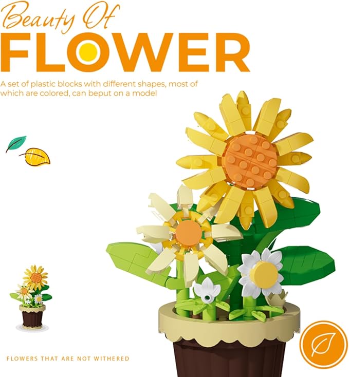 Sunflower Mini Flower Potted Plant Bonsai Building Toy Blocks Artificial Particle Flower Botanical
