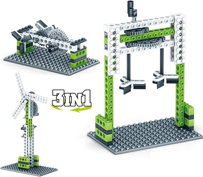 STEM Mechanics Gears Construction Kit 13 Models in 1, Motion Essential Set, Ferris Wheel/Merry-go-Round/Seesaw/Crane/Windmill Engineering Science Education Building Kit