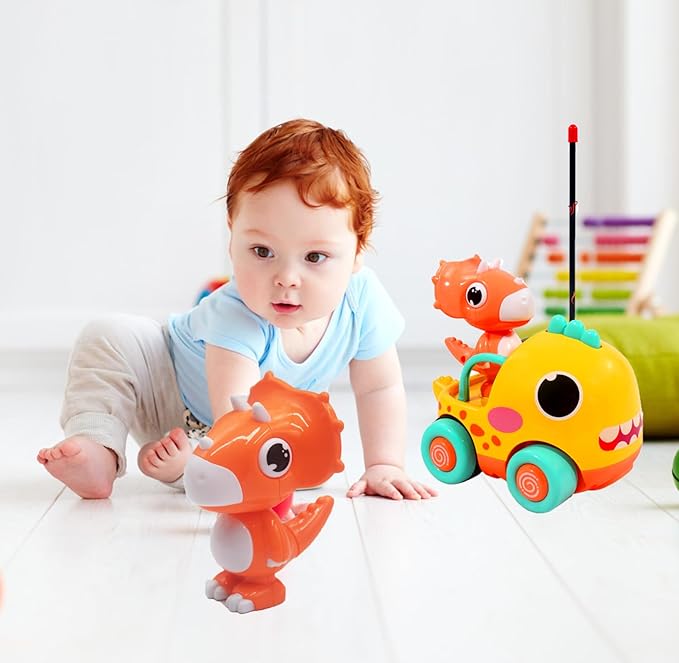 Dinosaur Remote Control Car for Toddler, Cartoon RC Cars with Music & Sound, Kids Toys Age 2 3 4 5, Boys & Girls Christmas Birthday Gift, Dino Car Toys for Boys 3-5 Years Old