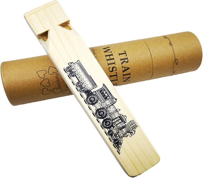 Wooden Train Whistle With A Beautiful Gift Box, 4 Tone Toddlers Educational Party Favors Toy Gift with Blast Chart for Kids