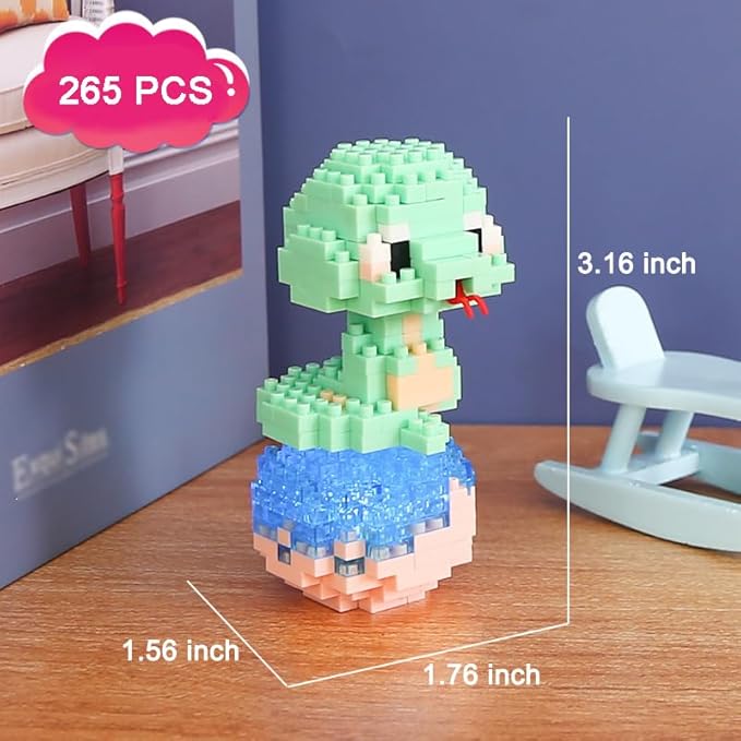 12 Mini Animals Building Blocks Sets Building Block Party Favor for Kids Small Zodiac Animals Pets Horse Dog Monkey Tiger Rabbit Dragon STEM Educational Toys for Boys Girls(Snake)