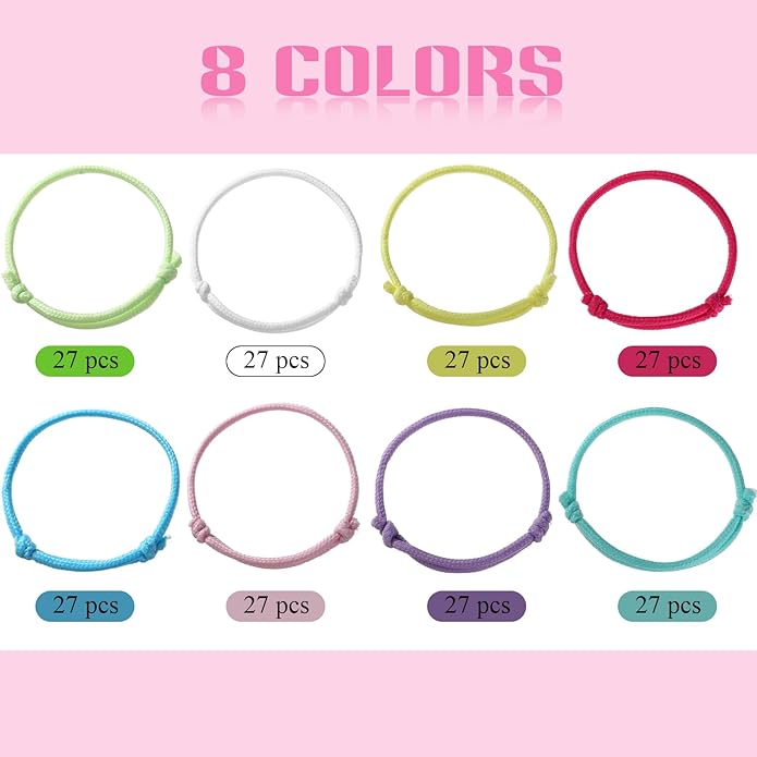 WILLBOND 216 Neon Friendship Bracelets Bulk for Kids Birthday Classroom Student Gift Adjustable Paracord Bracelets Rope Woven Neon Colors Valentine Day Gift Girls Boy Party Favors