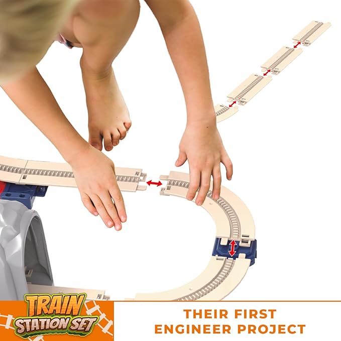 Electric Train Set for Toddlers 2-4 Kids Ages 3-5 - Railway Station with Loop, Bridge & Signs - DIY Montessori Educational Fun Trains Toy for Boys Girls Birthday Gift Train Set