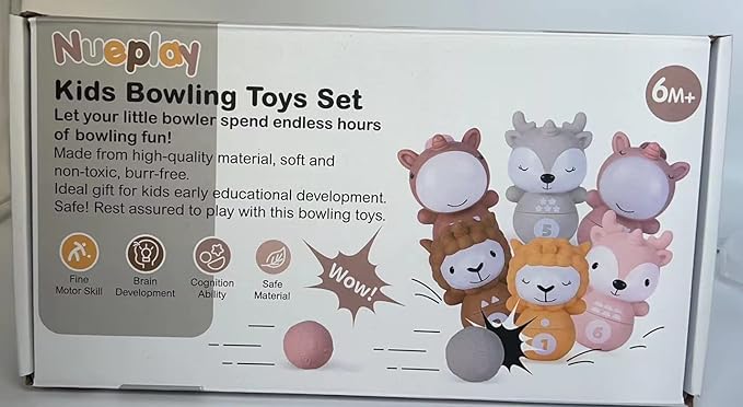 Nueplay Ages 18+ Months Toddler Learning Toys, Counting and Sorting Toys Kids Bowling Set, Animal Shape Puzzle and Bowling Game to Enhance Shape, Color, and Number Recognition, 1 Year Old Girl Gifts